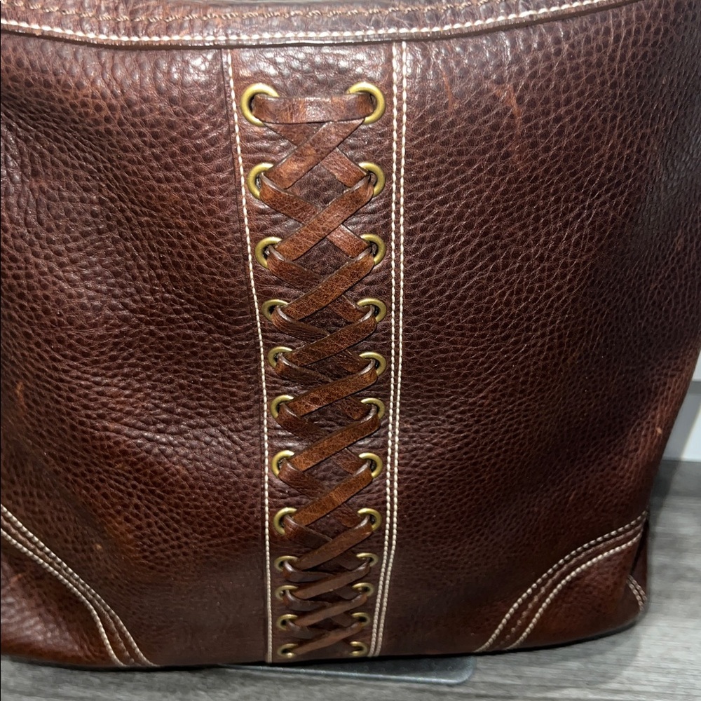 Coach Chelsea Laced Brown Pebbled Leather Duffle Shoulder Bag VINTAGE - Picture 6 of 16